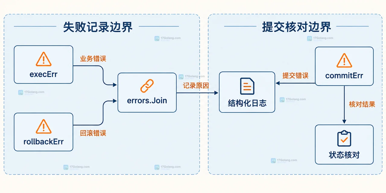 Go database/sql 事务里怎么区分 Commit 和 Rollback 错误