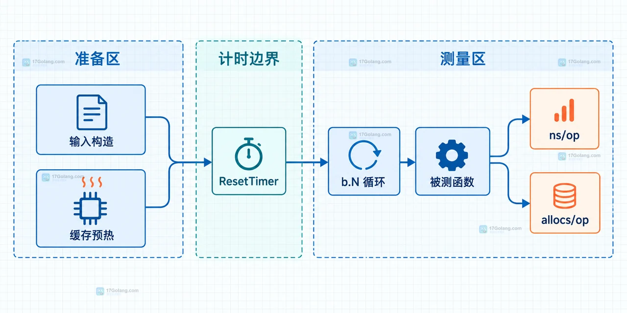 Go testing.B 如何区分初始化时间和基准循环时间