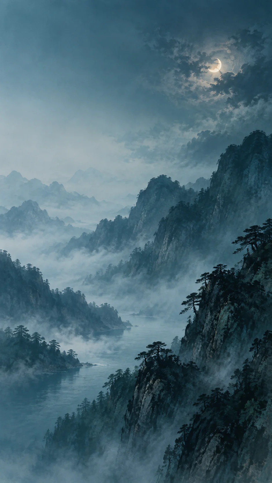 墨青山谷薄雾手机壁纸怎么控制远近山层次