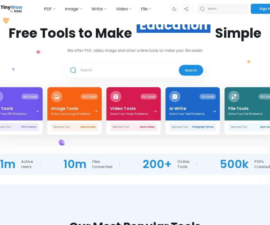TinyWow评测：250+免费在线AI工具，支持PDF处理、图像编辑与视频转换