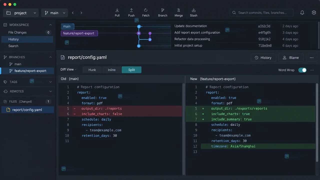 GitKraken 怎么查看某个文件的分支差异