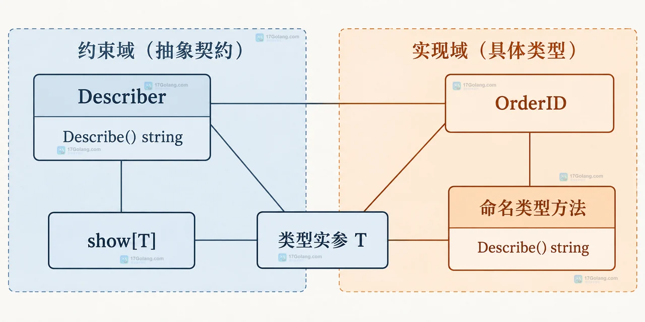 Go 泛型类型集与方法集的静态边界关系图,展示底层类型集合和可调用方法交集