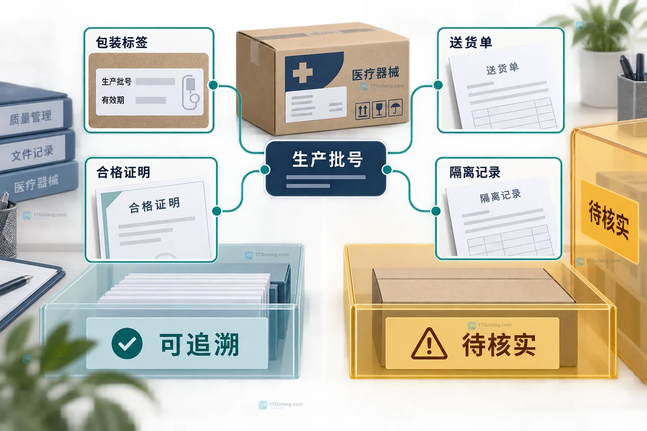 医疗器械采购验收中把注册证、包装标签、通用名称和型号规格放在同一张对照表里的原创说明图