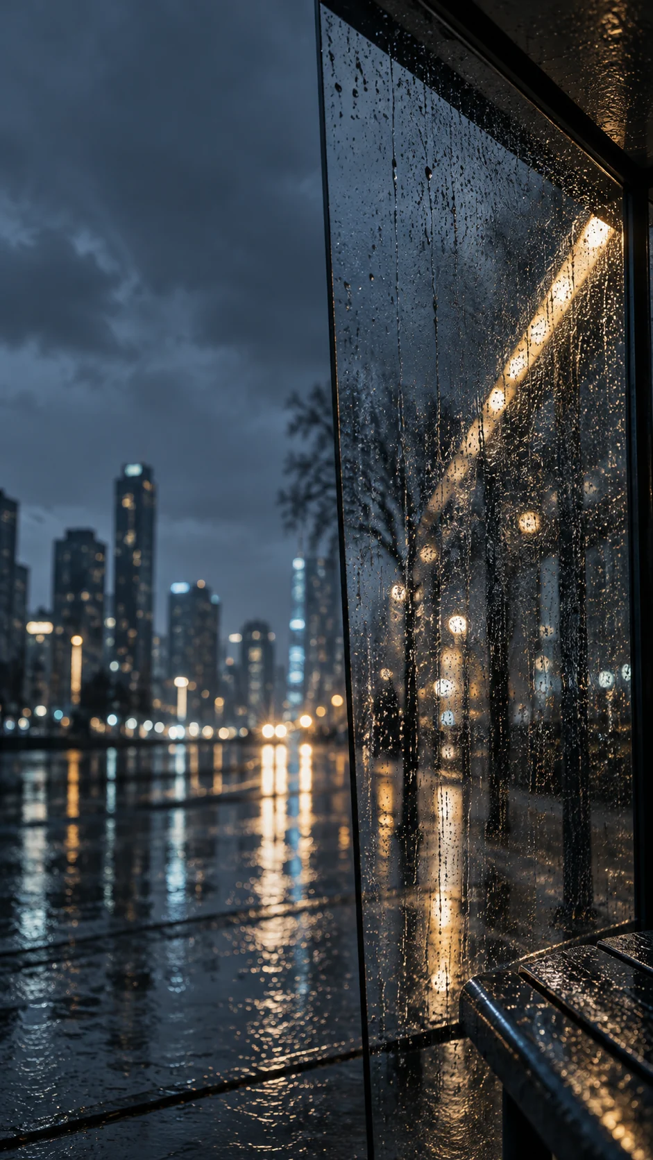 银灰城市雨窗手机壁纸怎么用倒影做出纵向深度