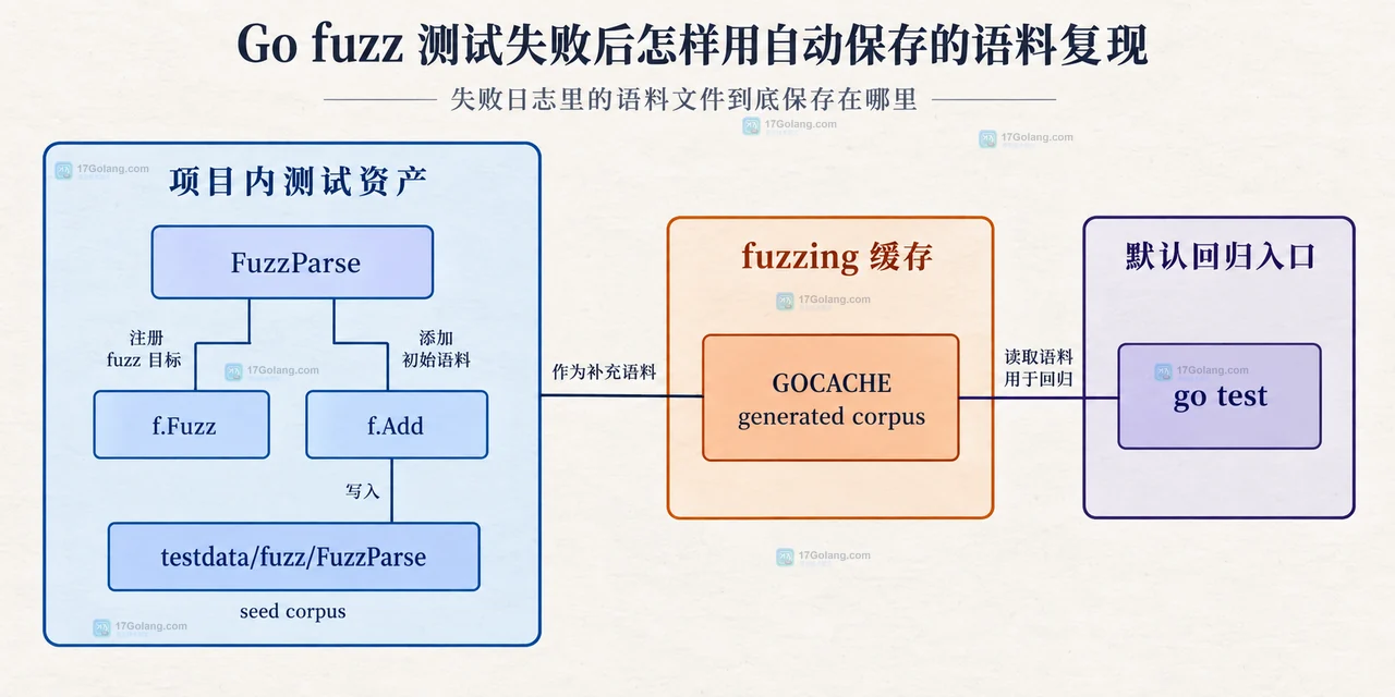 Go fuzz 失败输入、最小化 corpus 文件、FuzzParse 子测试与普通 go test 回归关系