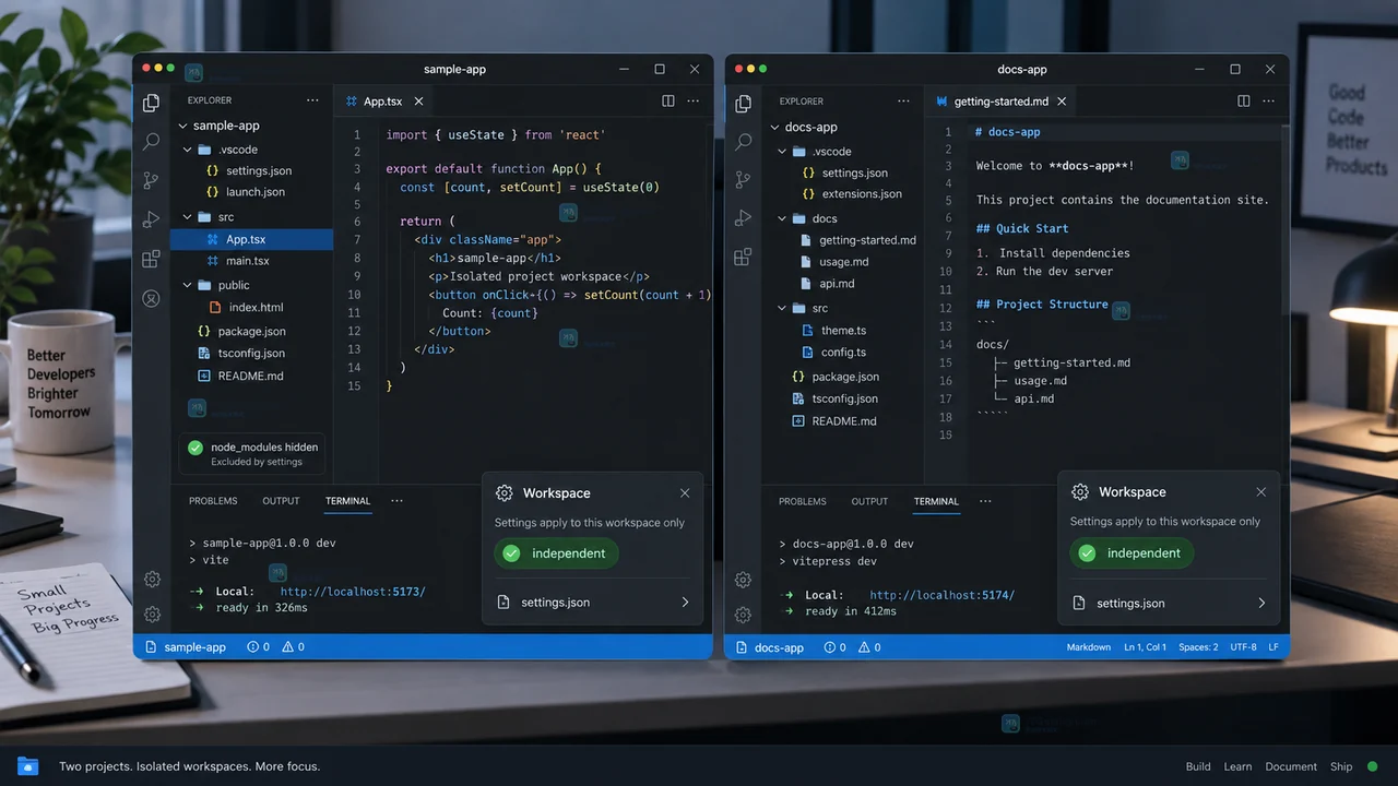 VS Code Workspace 设置使用 @modified 筛选修改项并打开 Reset Setting 回退菜单
