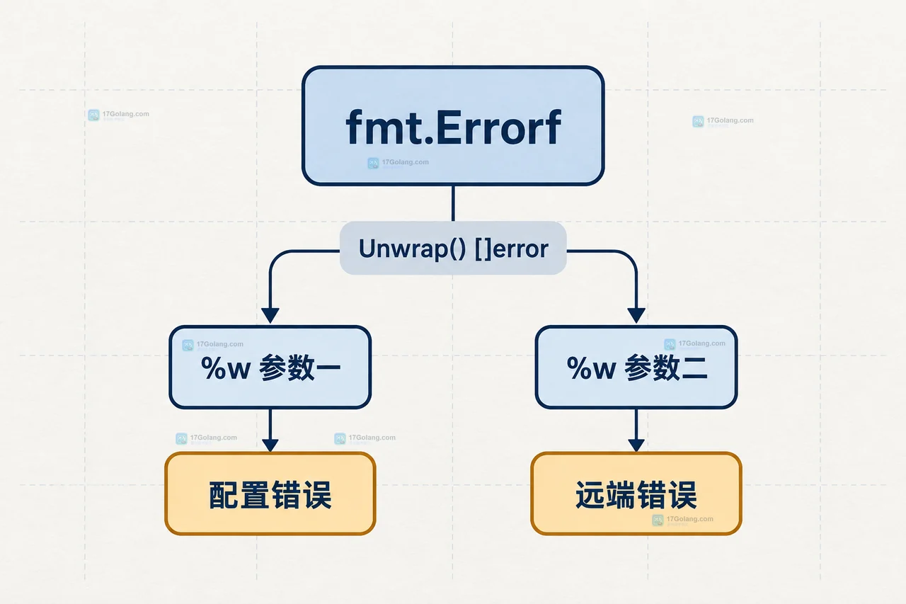 fmt.Errorf 多个 %w 形成配置错误和远端错误两条分支的结构图