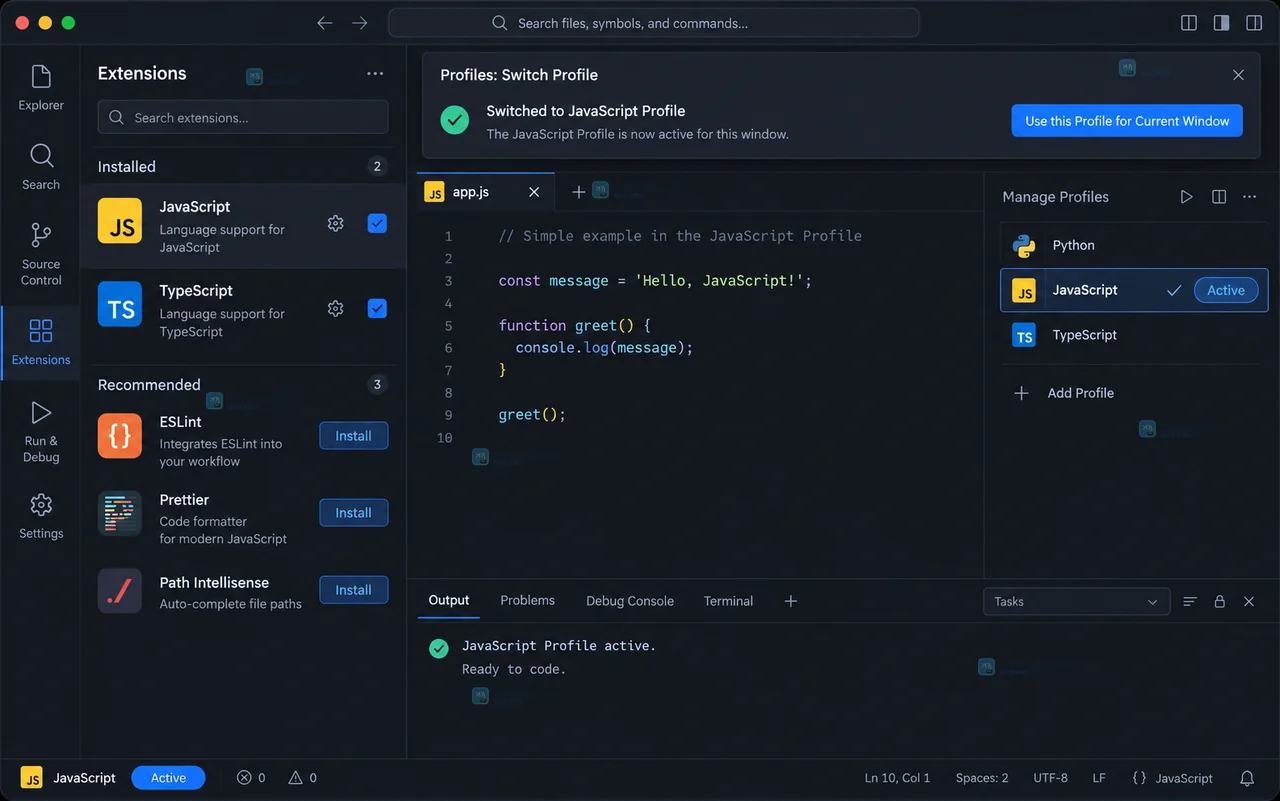 VS Code Profiles 怎么为不同语言切换扩展集合