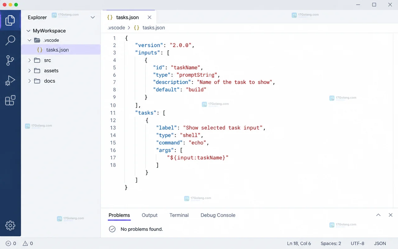 VS Code tasks.json 怎么把输入参数传给任务
