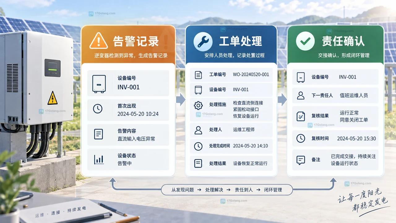 光伏运维交接中的逆变器状态与差异清单示意图