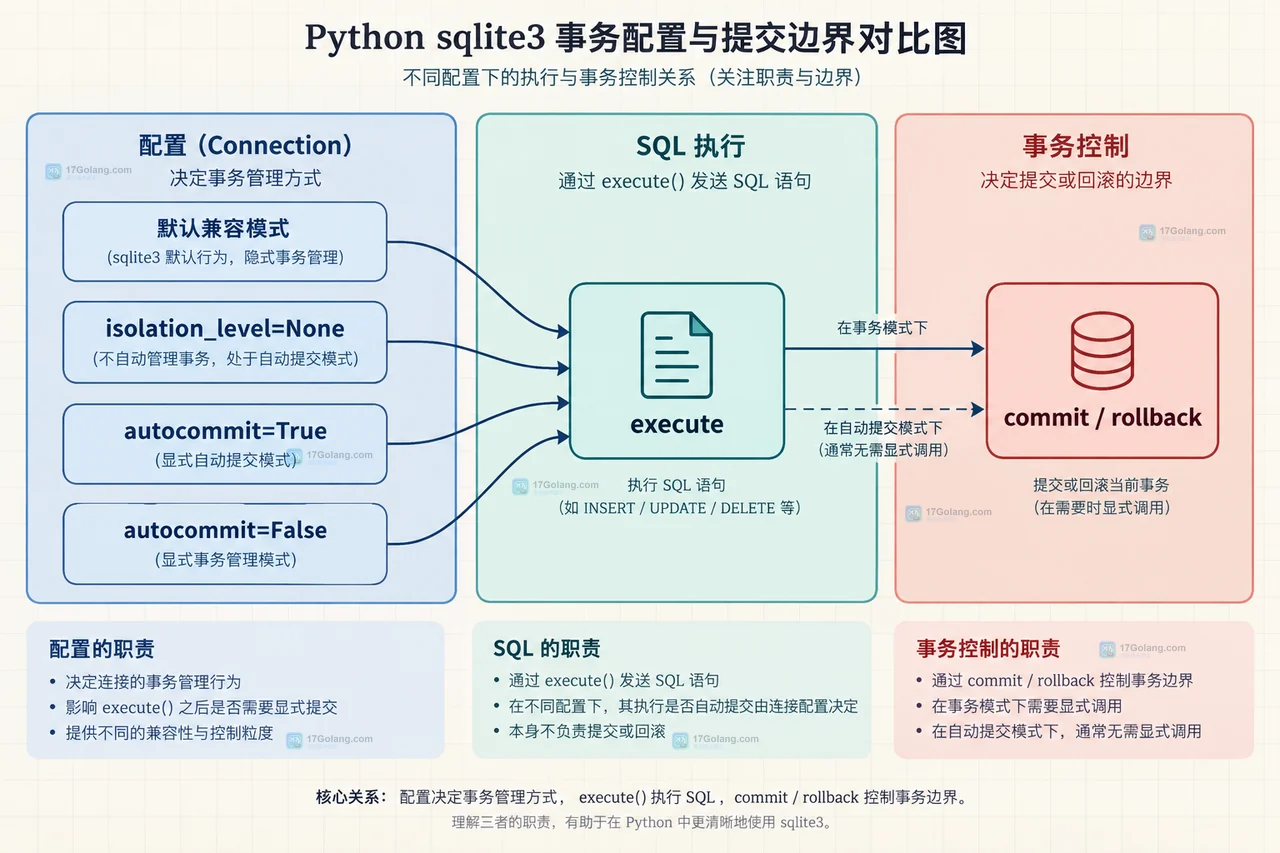 Python sqlite3 中 execute 写入、未提交事务、commit 提交和数据库文件之间的静态关系