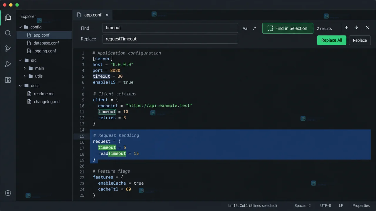VS Code 搜索替换怎么限制在当前选中范围