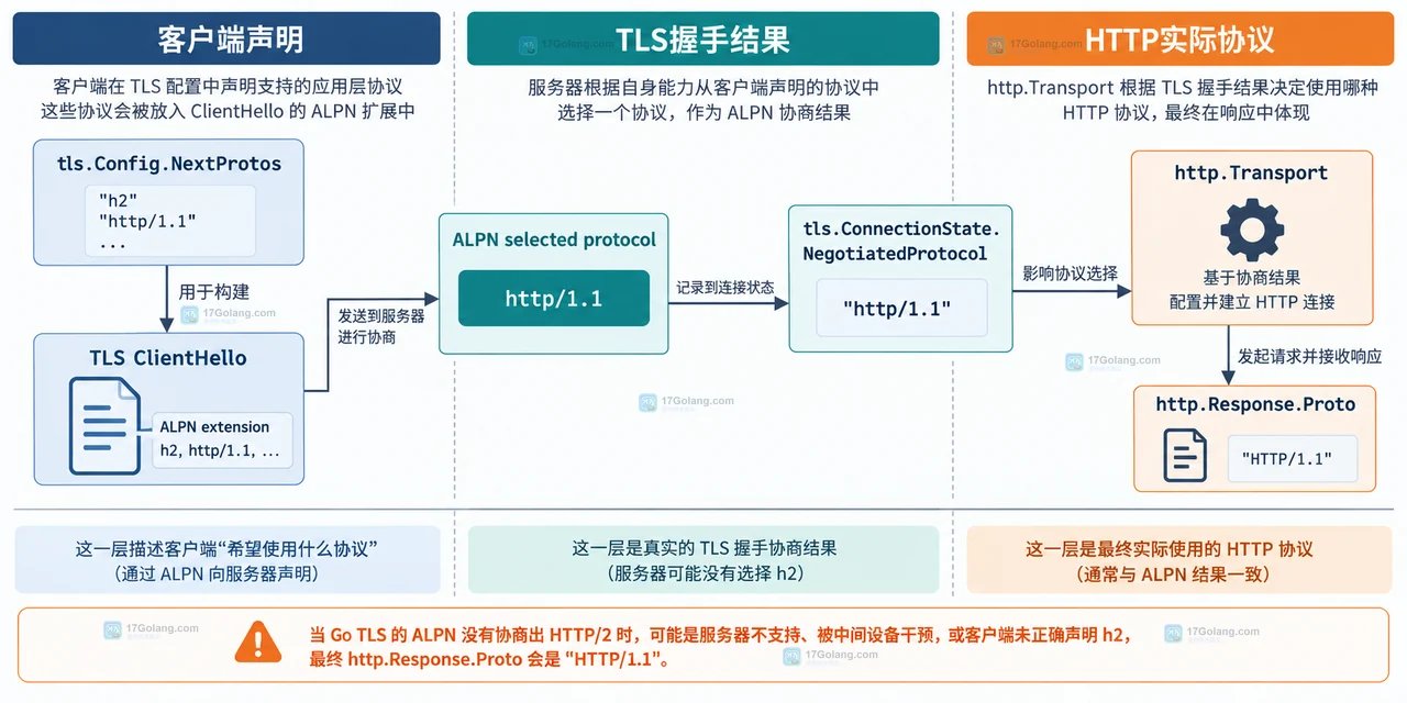 Go TLS ALPN 没协商到 HTTP/2 时先查哪些字段