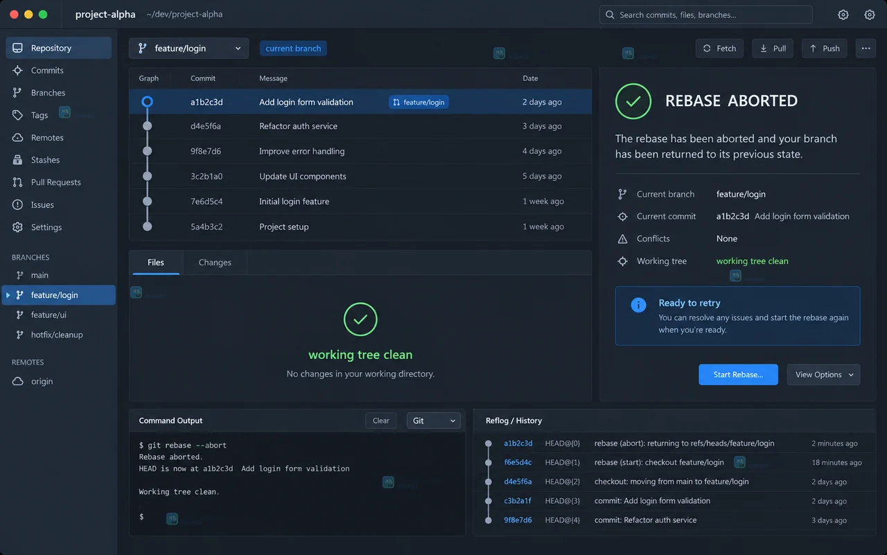 Git rebase 中途出现冲突时怎么安全回到开始前