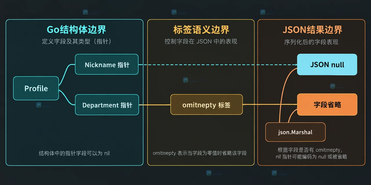 Go JSON 指针字段设为 nil 后为什么仍然输出字段