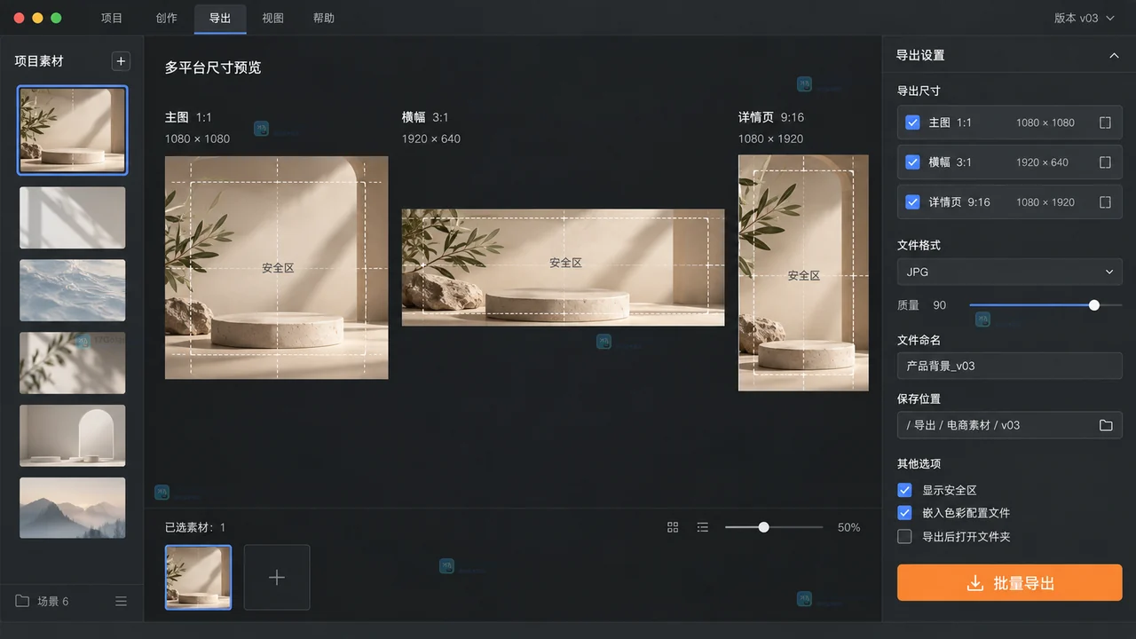 LiblibAI生成的电商背景怎么交付运营？主图尺寸、版本与素材包清单