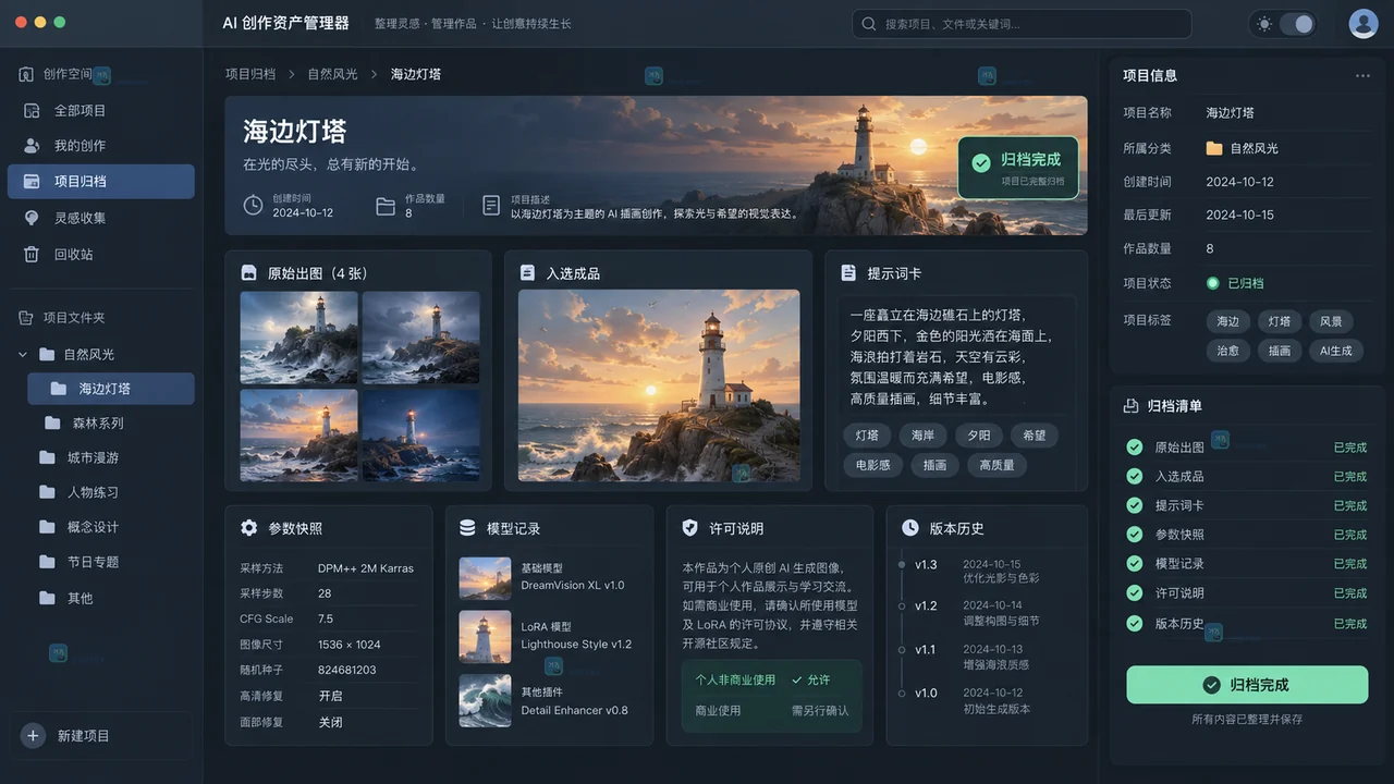 LiblibAI作品怎么整理成可复用项目？原图、参数卡与分享版本归档指南