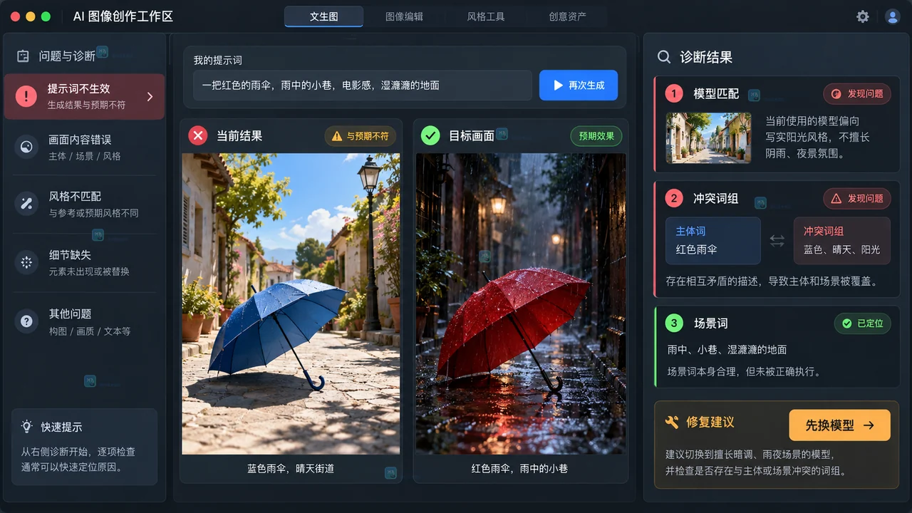 LiblibAI文生图提示词不生效怎么办？按模型、词组与参数逐项排查