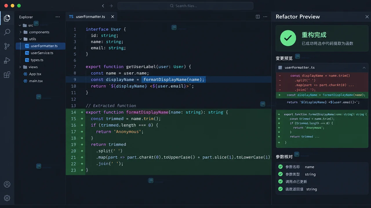 VS Code 如何把选中代码抽成独立函数