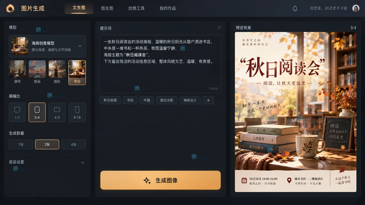 LiblibAI怎么用新版图片生成器做海报？选模型、设画幅、叠加风格到导出