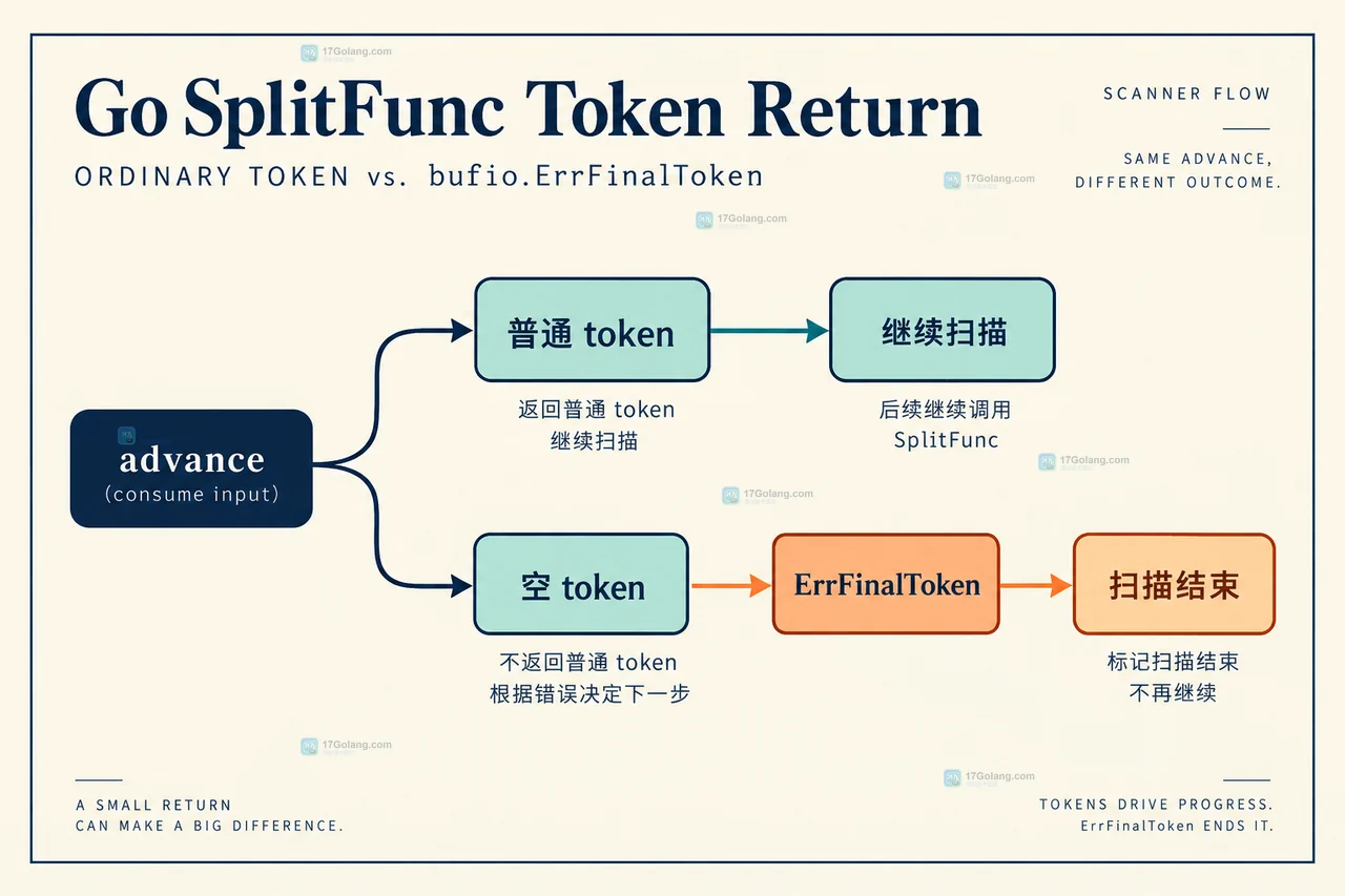 Go bufio Scanner SplitFunc 在 atEOF 时处理无末尾分隔符 token 的数据边界关系
