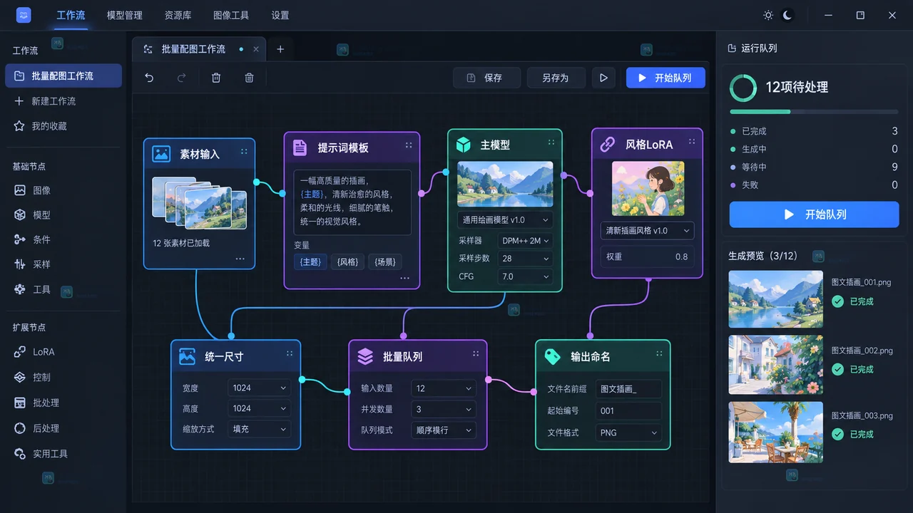 LiblibAI批量制作同风格配图怎么做？从提示词模板到工作流复用