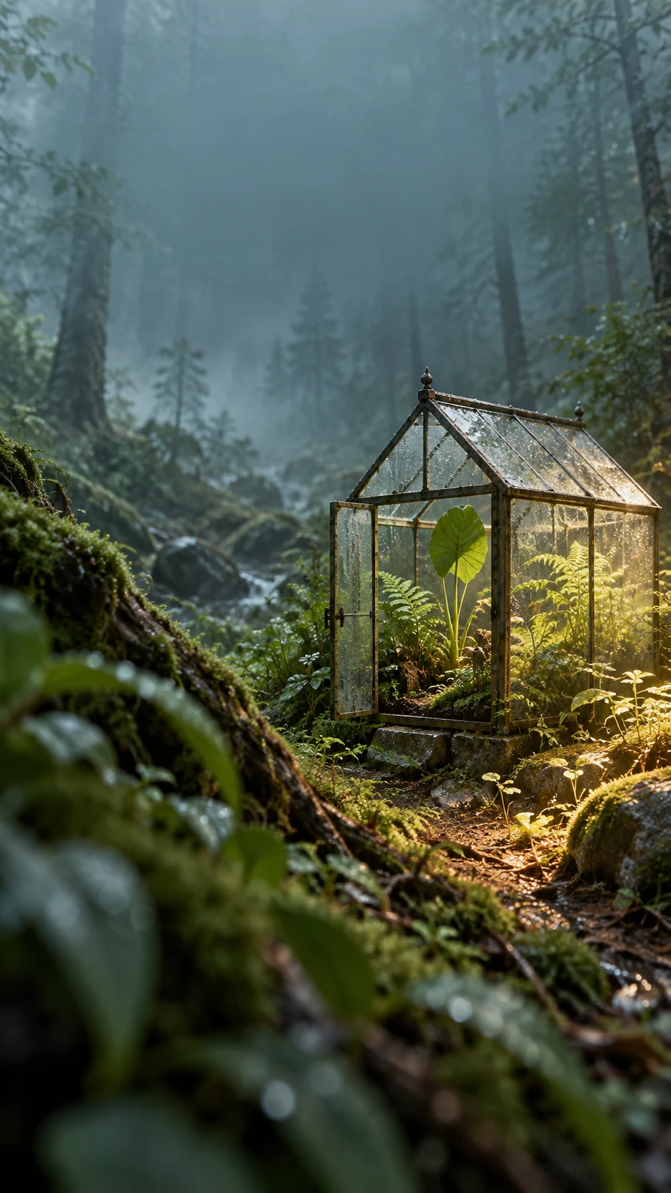 苔藓森林里的微型温室手机壁纸怎么安排前景层次
