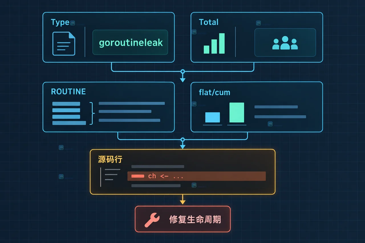 Go 1.27 goroutine leak profile 如何读取新增诊断字段