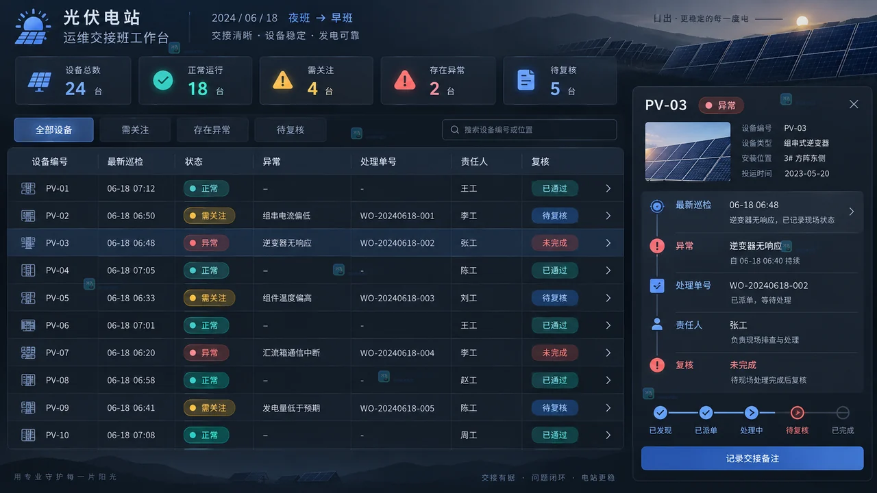 光伏运维交接时怎么汇总设备编号和巡检记录