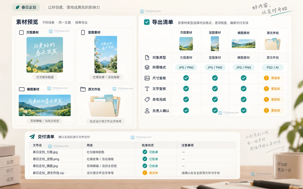 运营用Lovart交付活动素材时，如何整理版本、命名和导出清单？