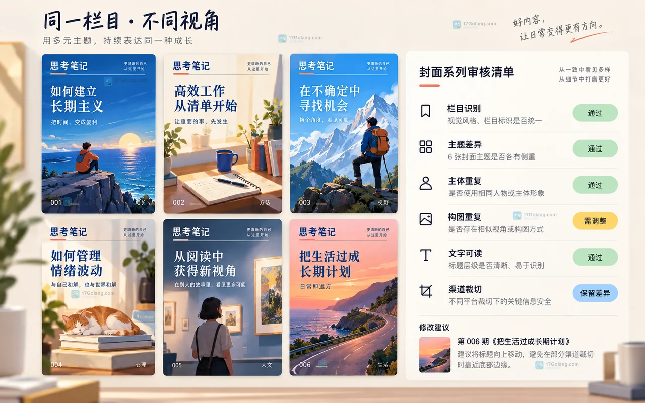 自媒体创作者用Lovart做连续选题封面，怎样保持栏目识别度又避免画面重复？