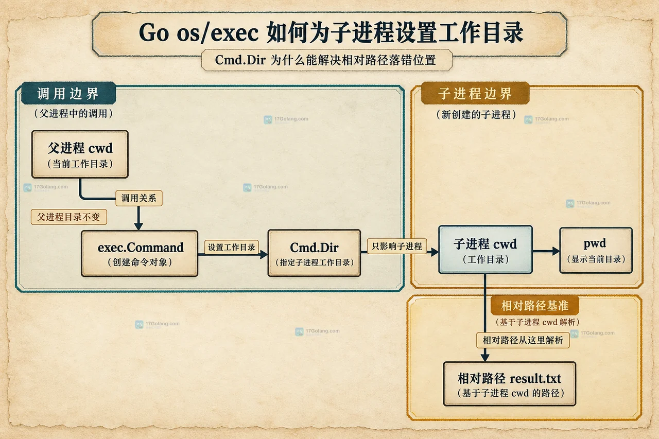 Go os/exec 如何为子进程设置工作目录