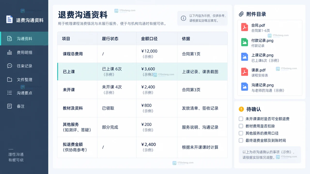 培训机构退费沟通时如何列出课程消耗和未履行服务
