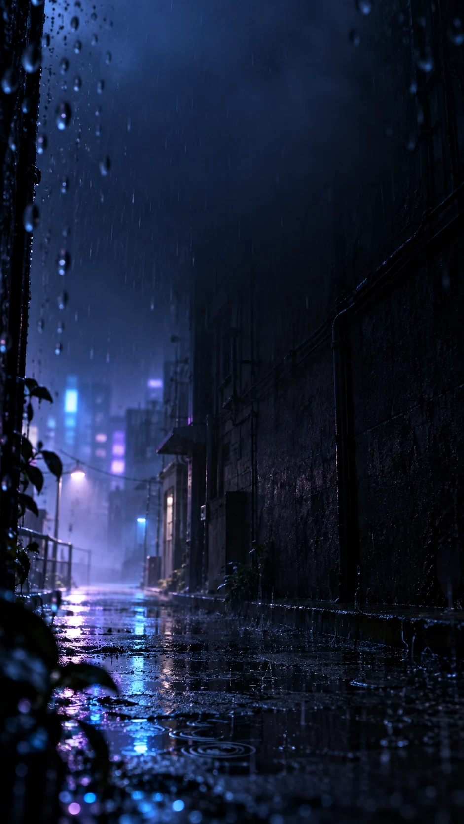 蓝紫霓虹雨巷手机壁纸怎么控制灯牌干扰
