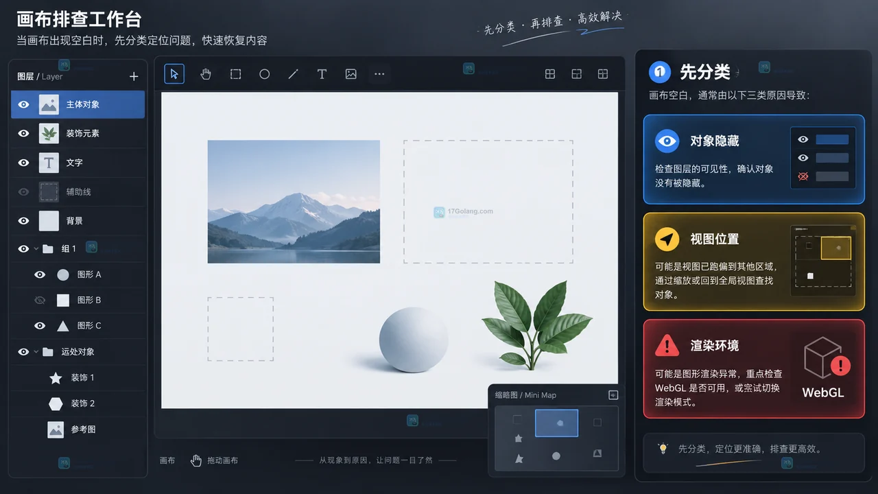 Lovart画布图片空白时区分对象问题与WebGL渲染问题示意图