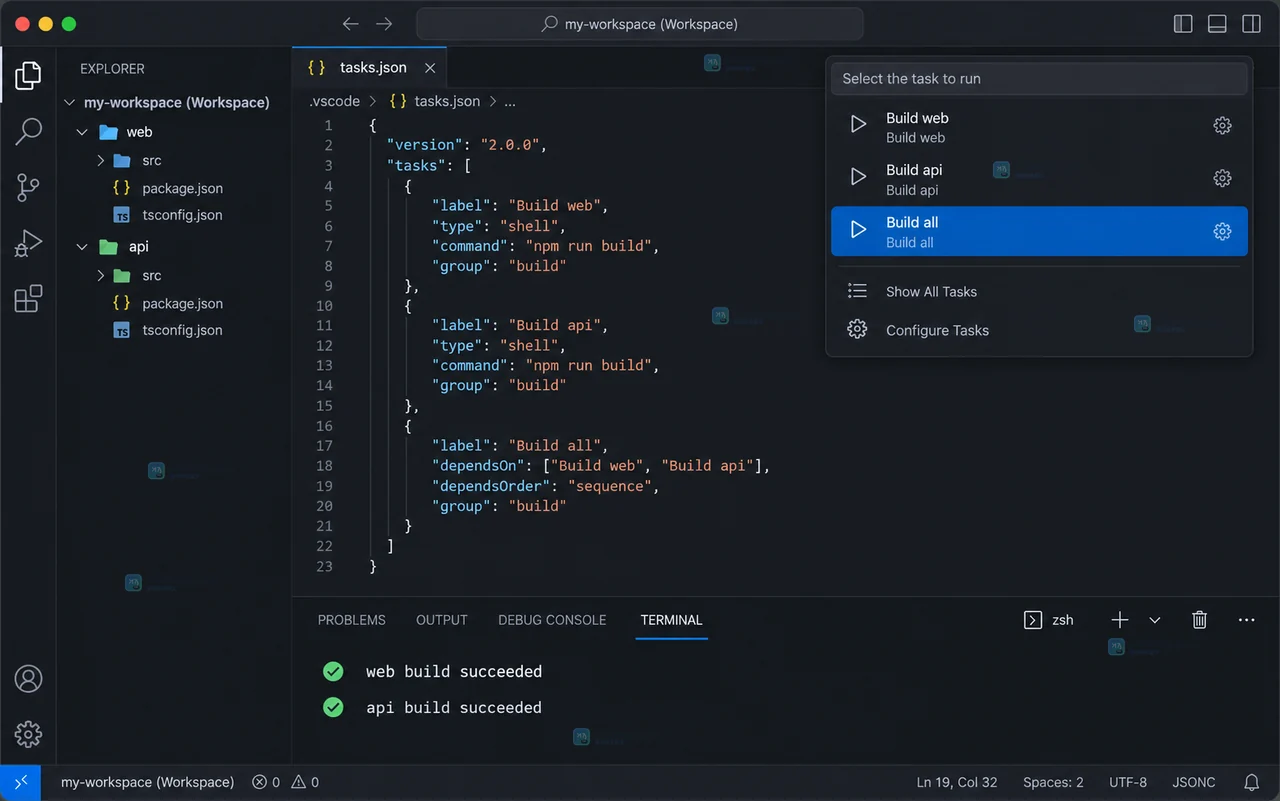 VS Code 多根工作区任务怎么配置或排查
