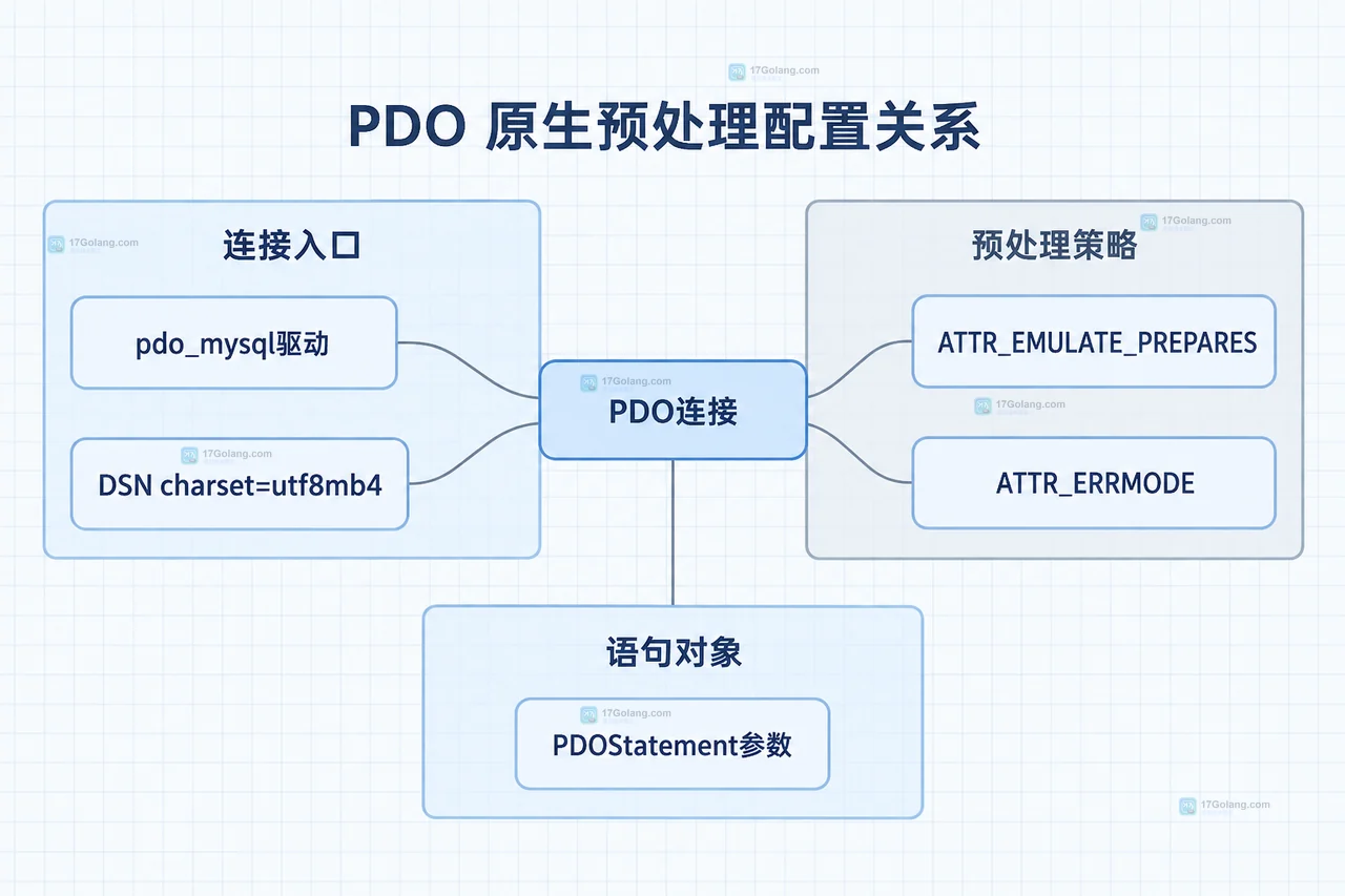 PHP PDO 原生预处理排查中 getAttribute、prepare、execute、占位符和 SQL 标识符的静态边界图