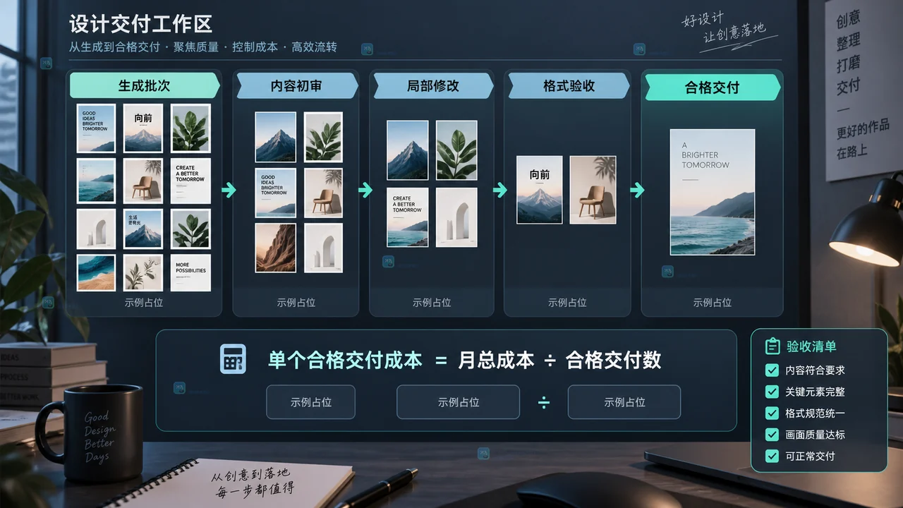 Lovart生成批次到合格交付的成本漏斗示意图