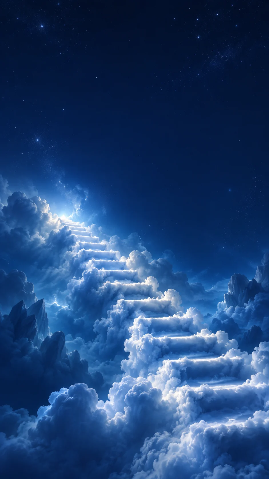 钴蓝云梯手机壁纸变体的主体下移与顶部深蓝留白