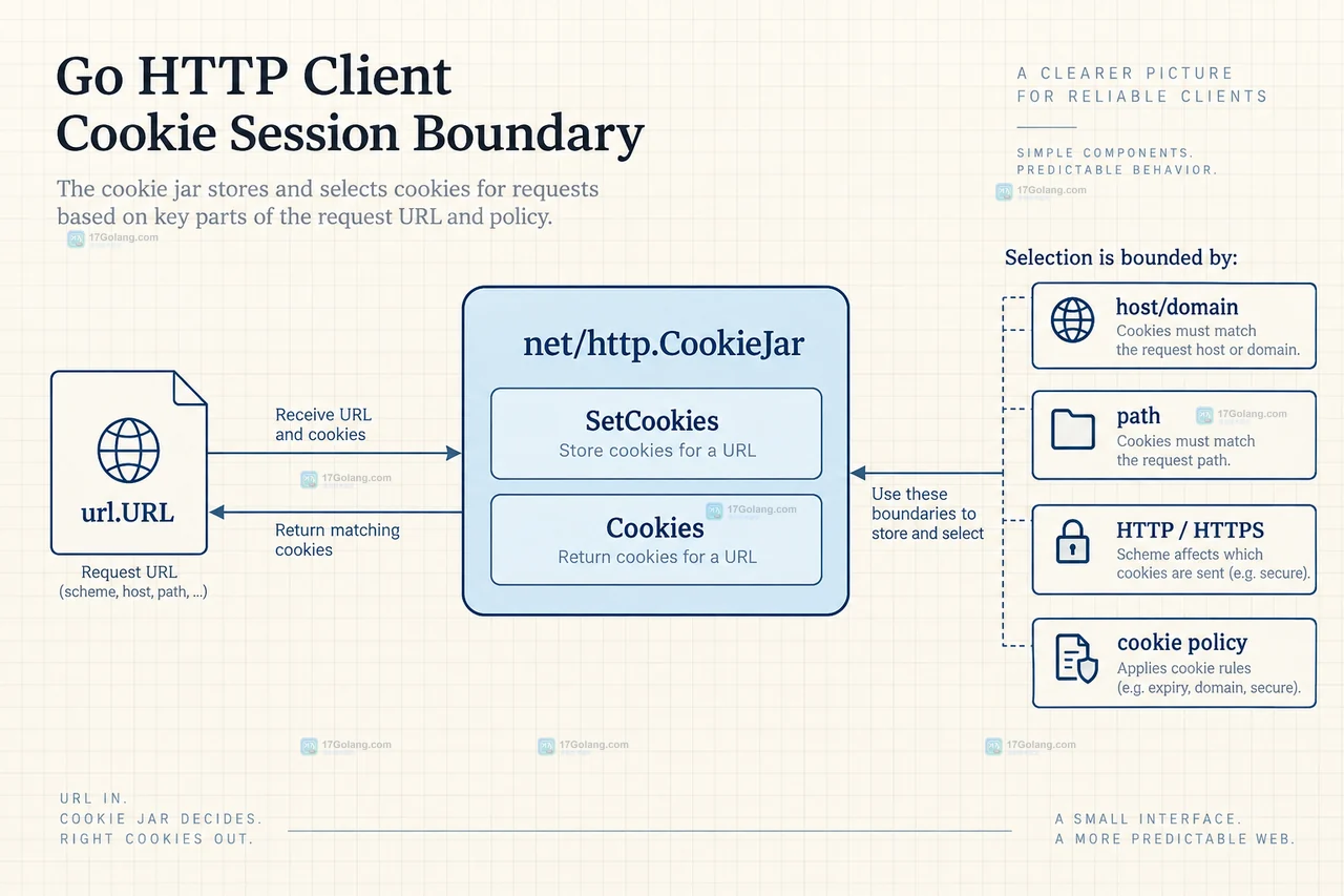 Go cookiejar.Jar 按域名、Path、Secure 和过期状态筛选请求 Cookie 的结果示意图