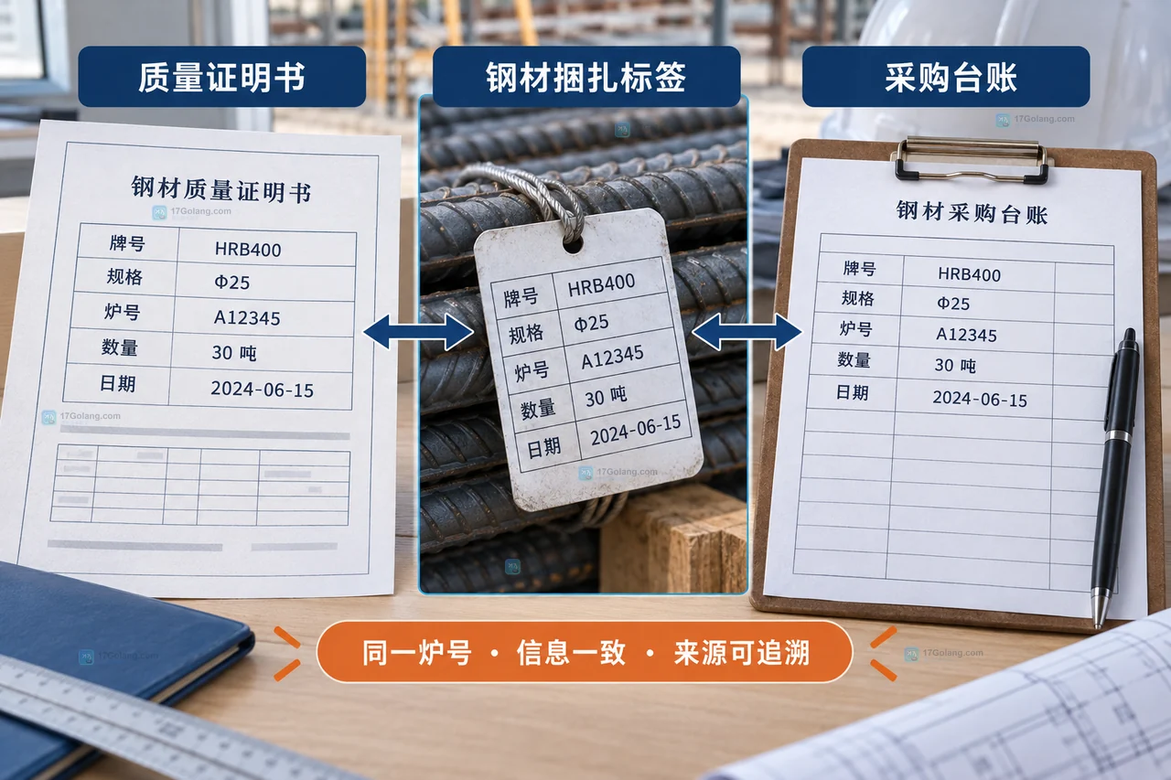 热轧带肋钢筋同牌号同炉号同规格组批并进行见证取样隔离归档的流程示意图