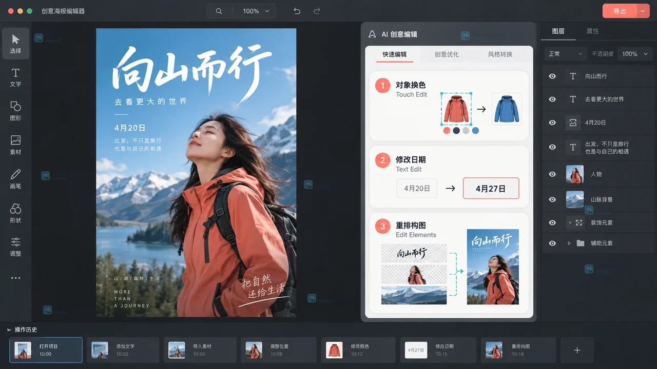 Lovart海报局部怎么改？Touch Edit、Text Edit和Edit Elements区别