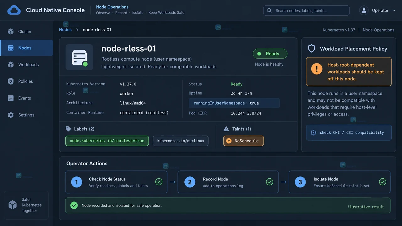 Kubernetes v1.37 Rootless Kubelet Beta 节点权限怎么核对
