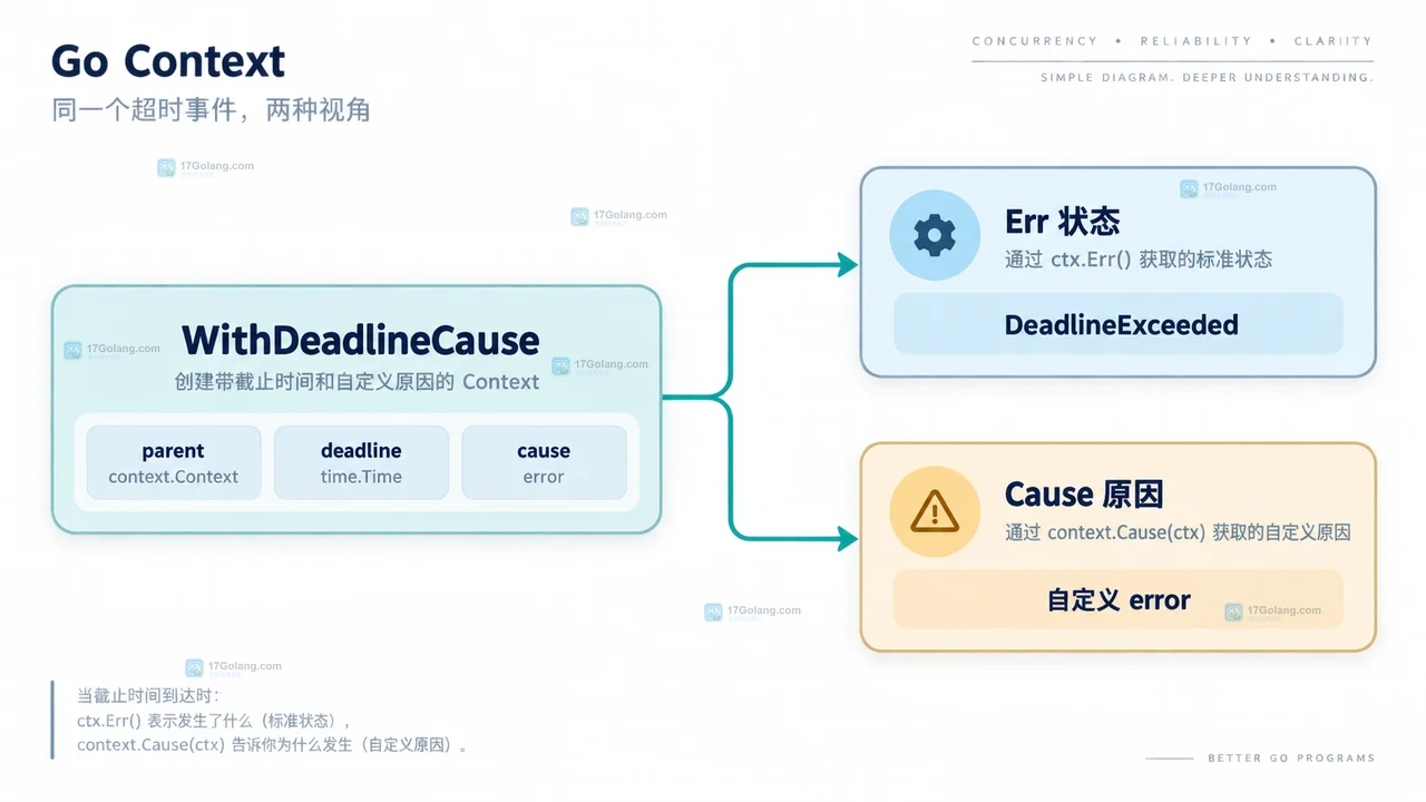 Go context.WithDeadlineCause 超时后如何读取取消原因