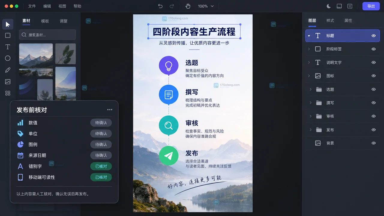 Lovart类设计画布中编辑中文文字图层并核对数据的结果示意图