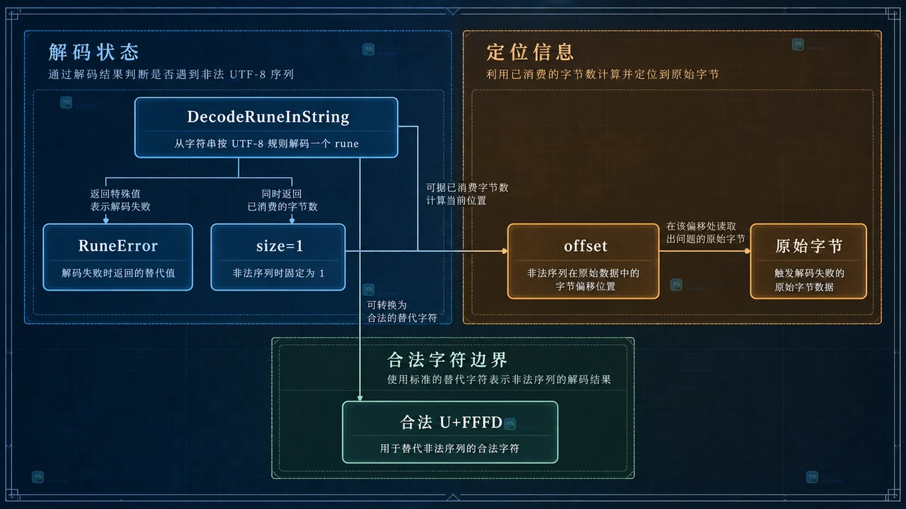 Go unicode/utf8 出错时怎么排查非法序列