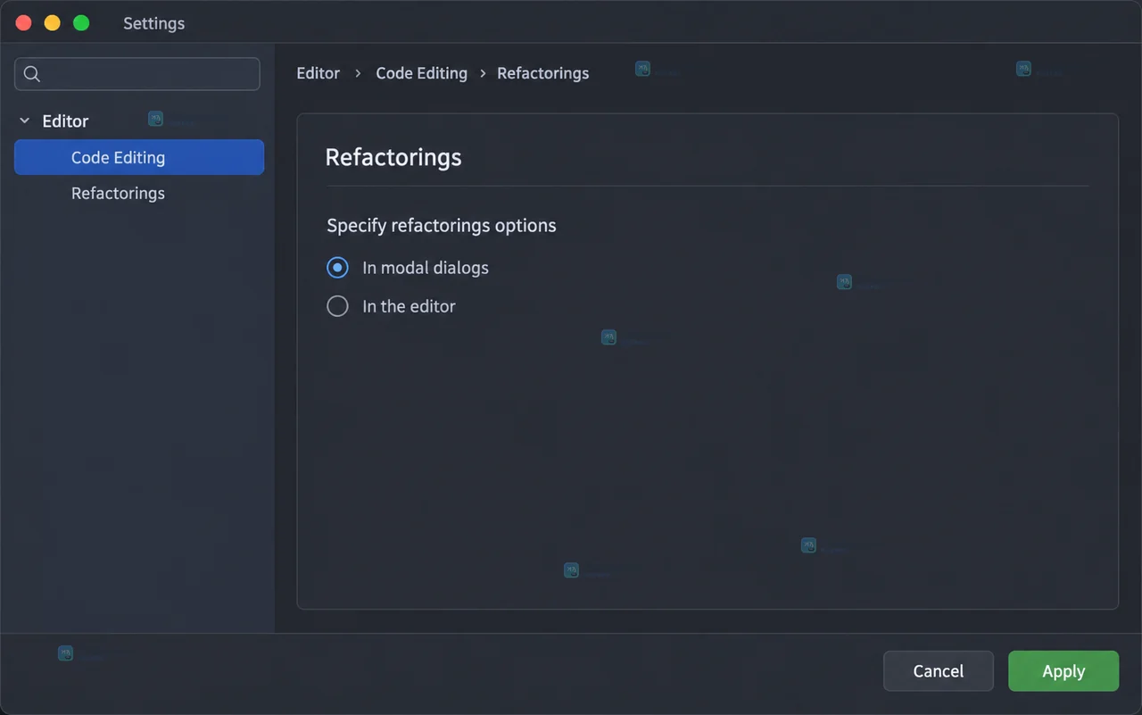 PyCharm Find 工具窗口 Refactoring Preview 的重命名结果状态示意图