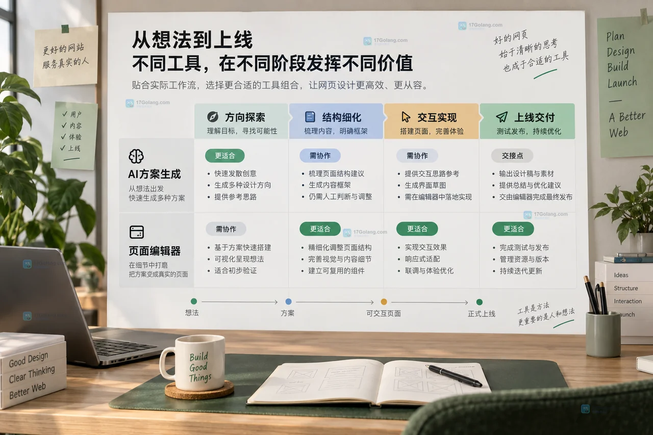 网页设计阶段与工具选择对照面板