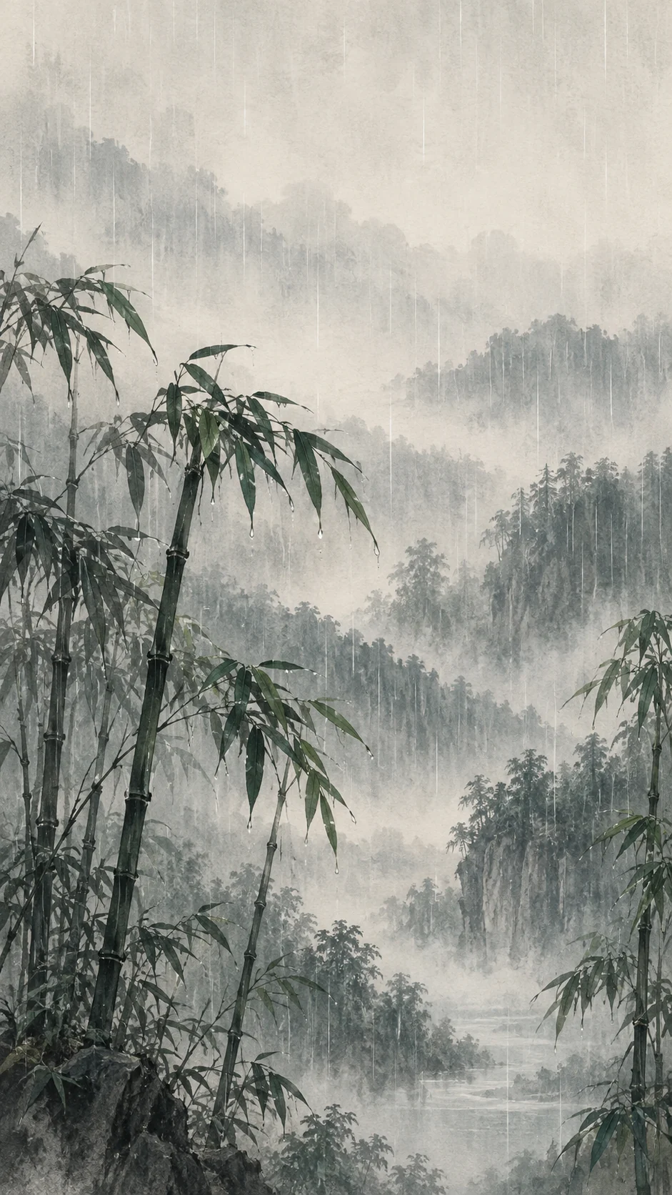 墨竹细雨手机壁纸如何把雨丝做成纵向节奏