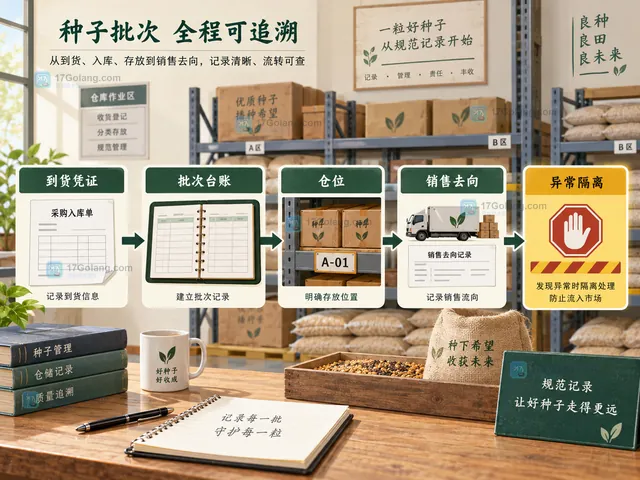 农业种子包装标签与进货字段核对的原创说明图
